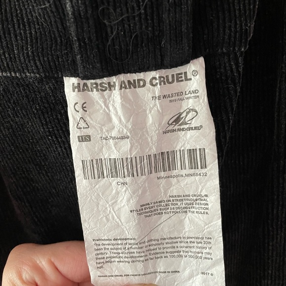 Harsh and Cruel ‘Irregular Corduroy Trousers’ In Black & Gray Men’s Small - Picture 9 of 10